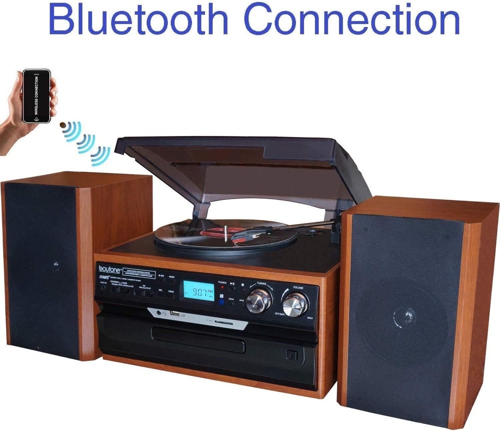 Boytone BT-24MB Bluetooth Classic Record Player Turntable with CD USB SD AM/FM
