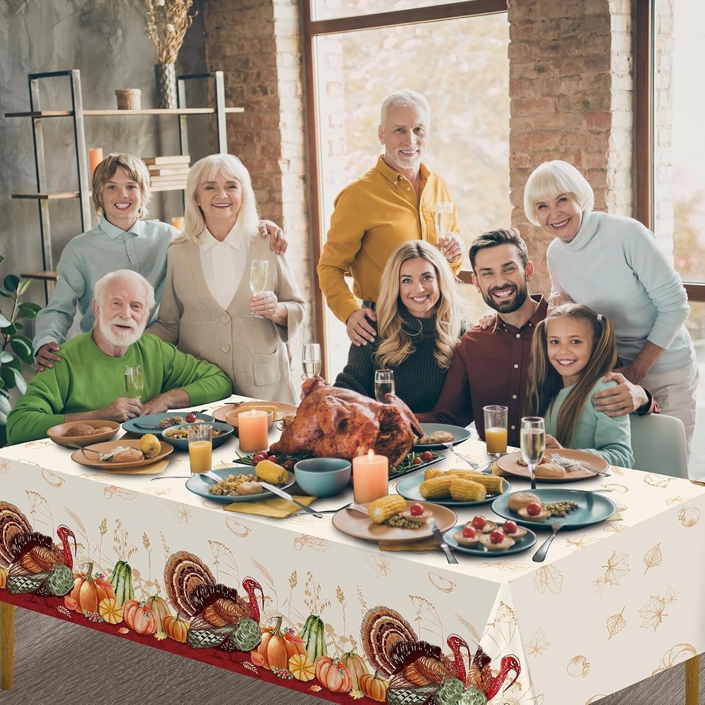 3 Pack Thanksgiving Disposable Tablecloth for Rectangle 3 Pack, Multi Color