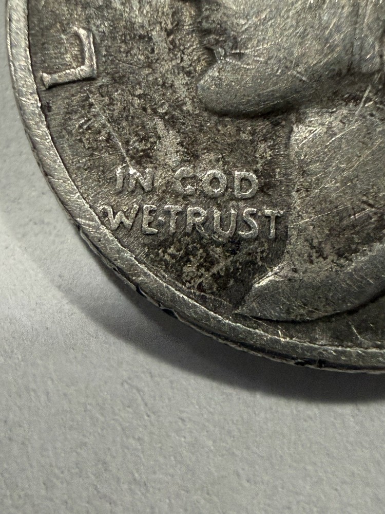 1945 Mercury 90% Silver Dime-Errors: No Mint Mark, GOD & Rollover Marks-Back