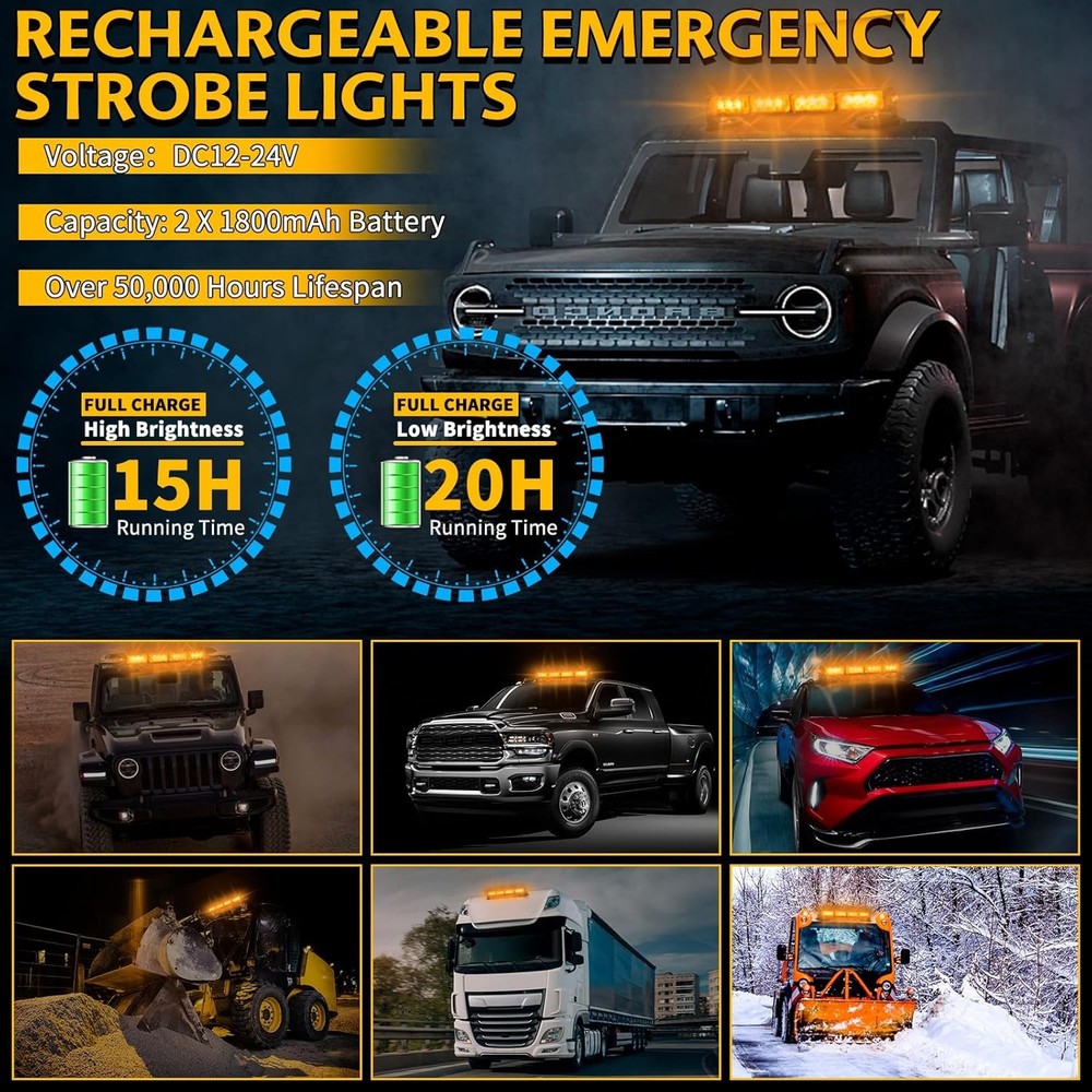 Rechargeable Emergency Strobe Light,12 LED Rooftop Emergency Hazard Strobe