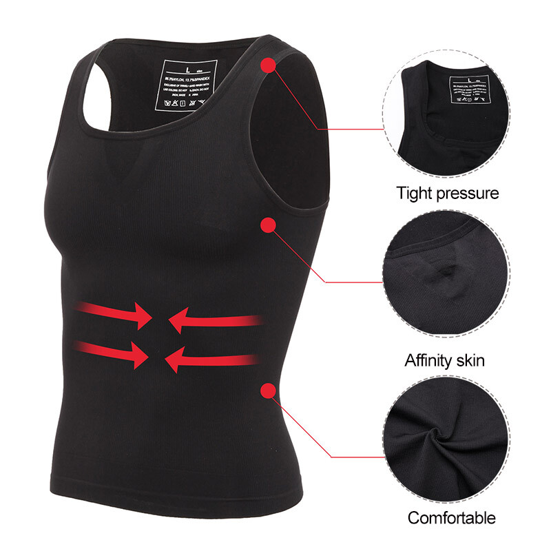 Mens Body Shaper Slimming Shirt Compression Vest Elastic Slim Shapewear Tank Top