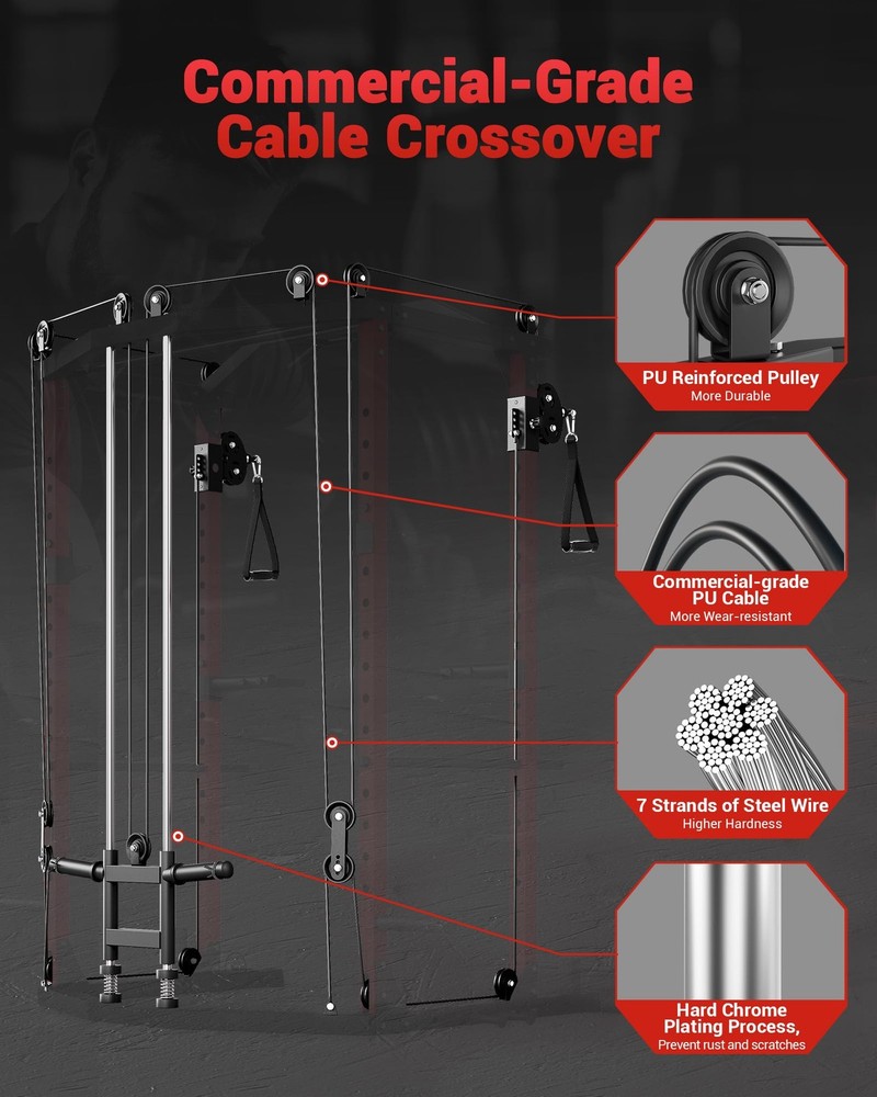Power Cage 2000LBS Multi-Functional Power Rack Home Gym with Pulley Cable System