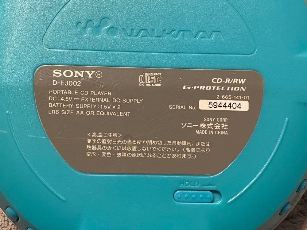 SONY D-EJ002 WALKMAN Portable CD Player Blue Only Main Unit Operation Tested