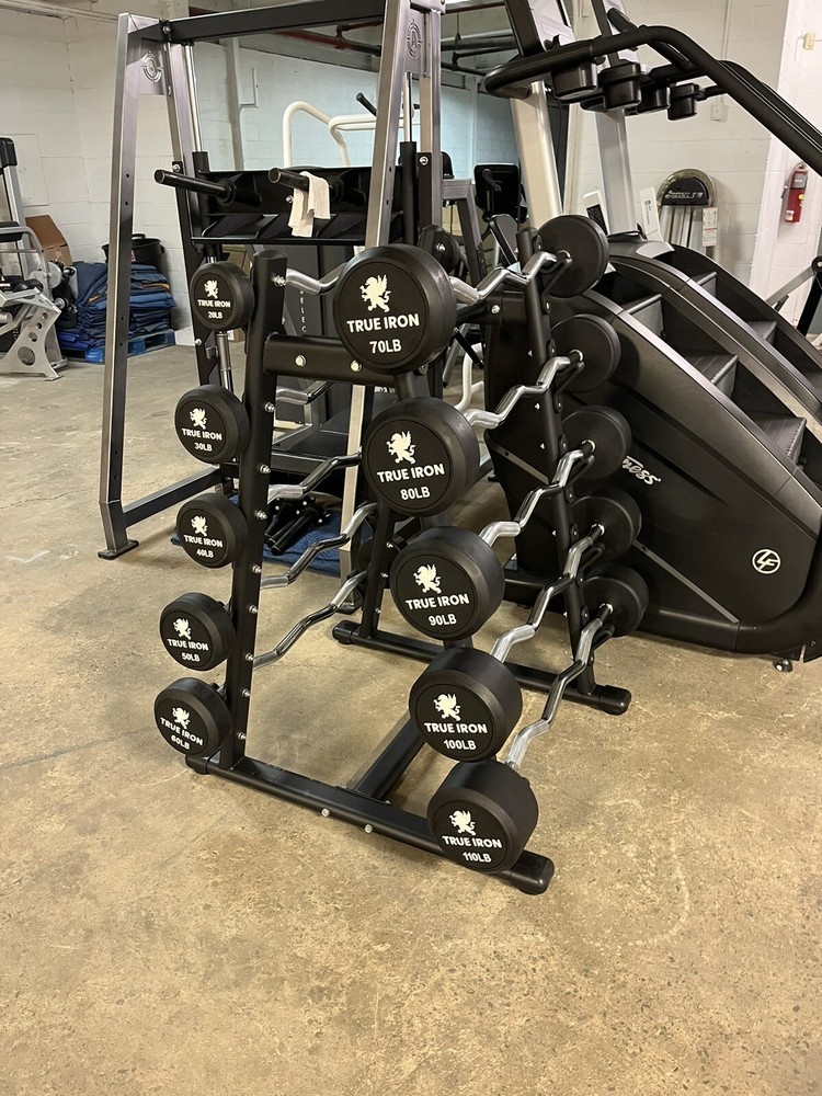 True Iron Ez Curl Fixed Barbell Sets With Rack!