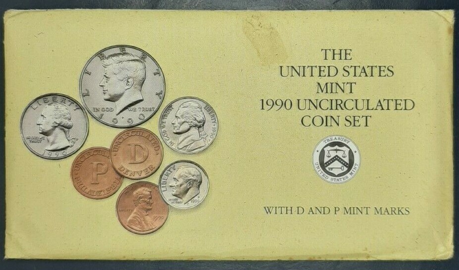 1990 P & D U. S. MINT UNCIRCULATED COIN SET W/ENVELOPE