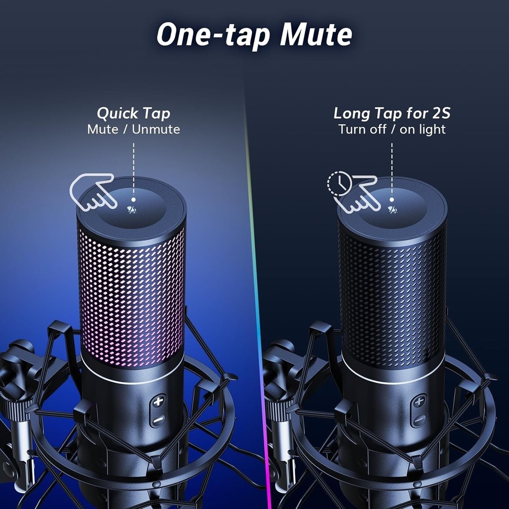 RGB Gaming Mic - USB PC Microphone with Adjustable Boom Arm - Quick Mute Button
