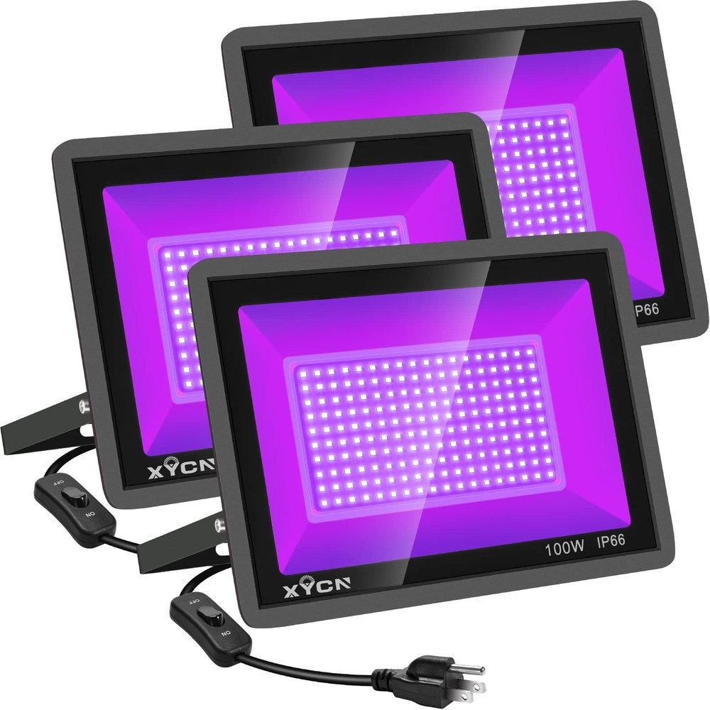 3 Pack 100W LED Black Light, Blacklight Flood Light with Plug and Switch, IP66