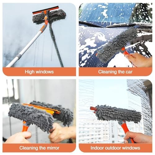 2-in-1 Rotatable Window Cleaner Squeegee Kit with Extension Pole & Bendable Head