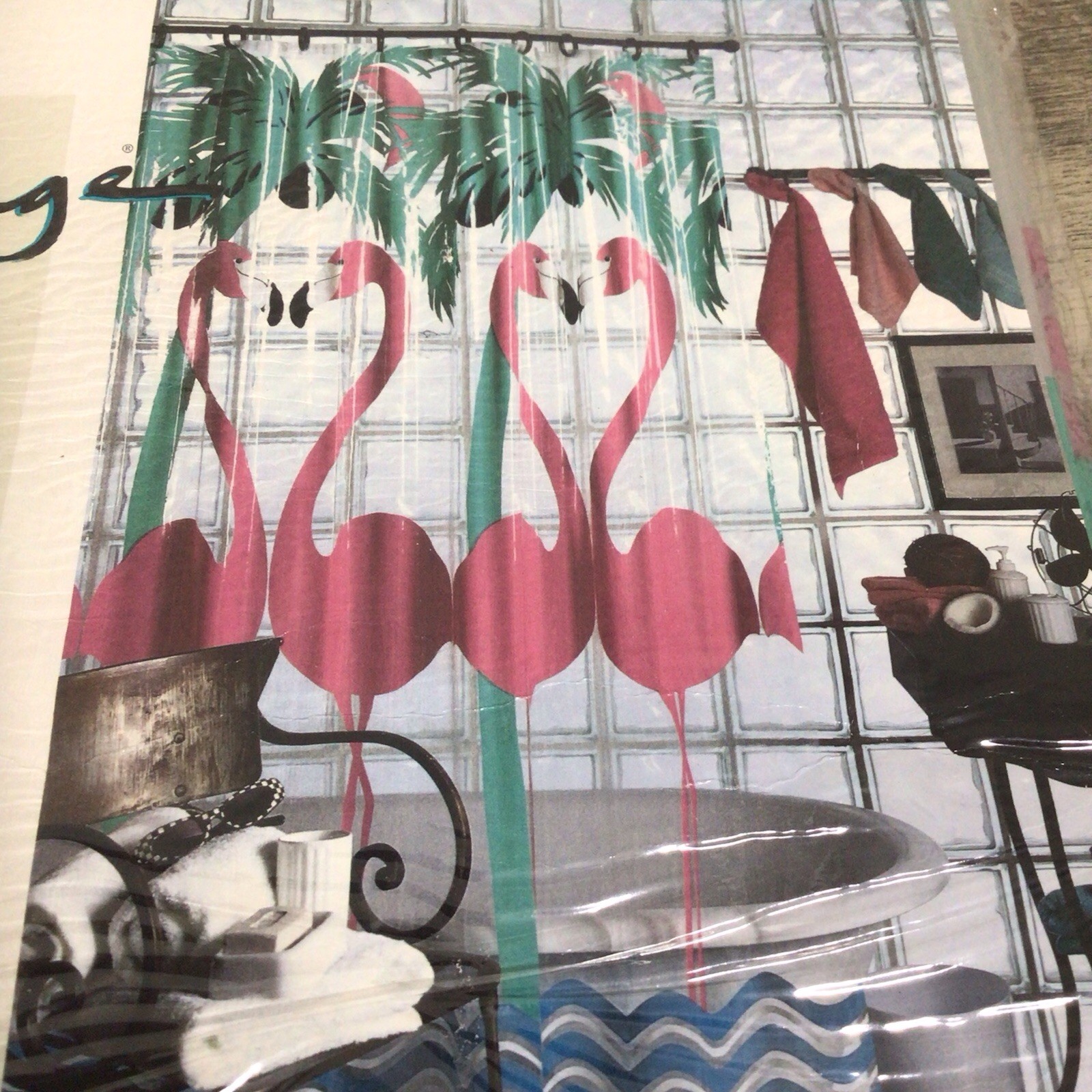Vintage New “Flamingo Road” Shower Curtain 70x72 Vinyl