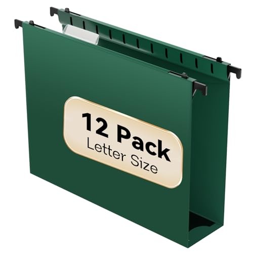 Plastic Hanging File Folder Extra Capacity,12 Pack Reinforced Hang Green