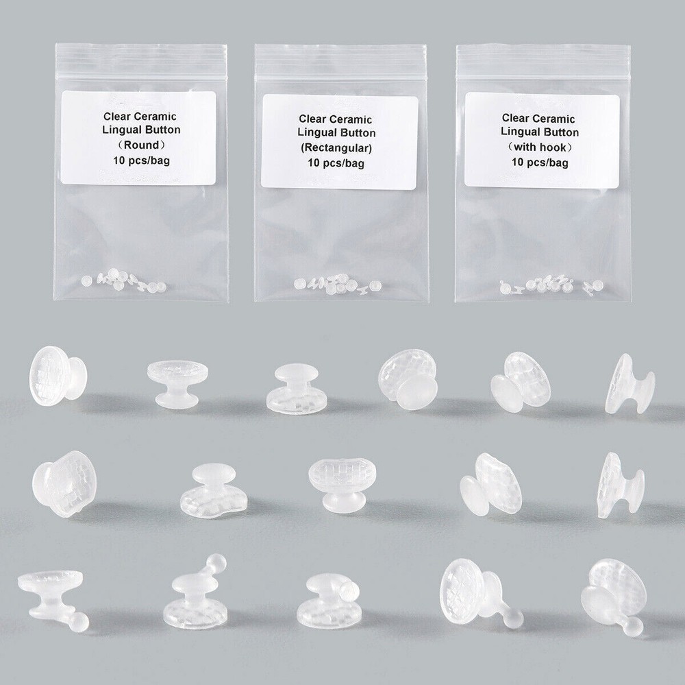 Dental Ortho Composite Transparent Ceramic Lingual Button Round Rectangular Hook