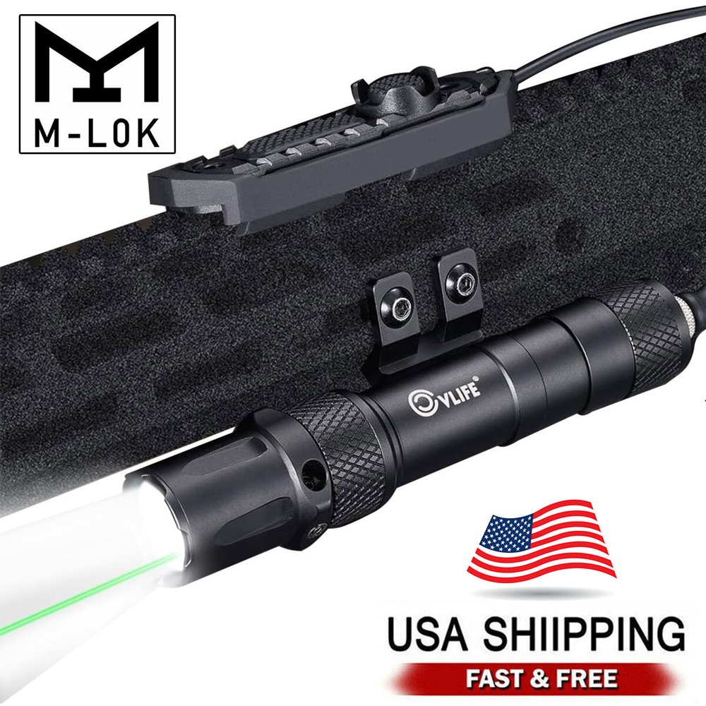 Mlok 1900 Lumens Tactical Flashlight Laser Light Combo + Pressure Remote Switch