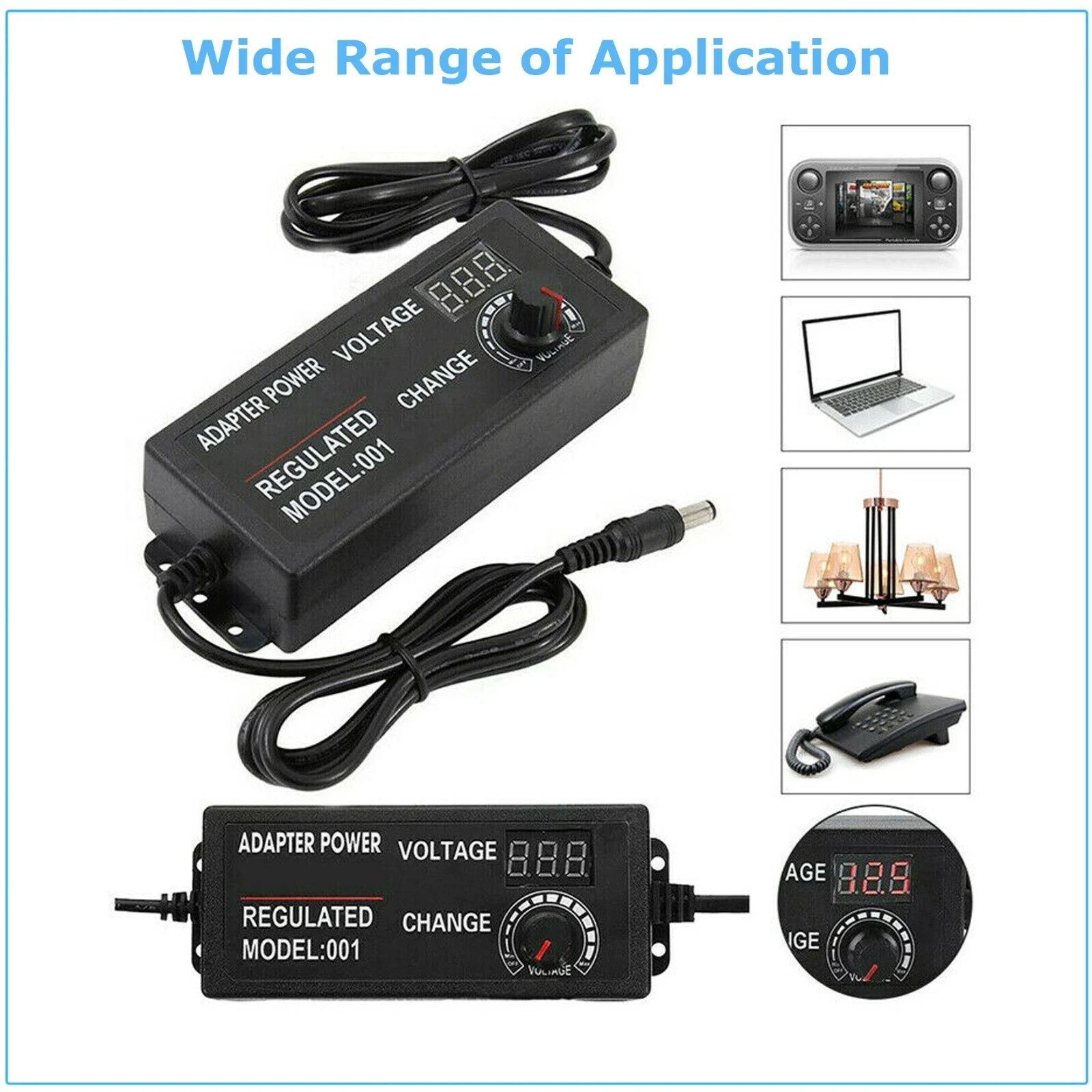 60W Power Supply Adjustable Variable Voltage DC 3V~24V Universal AC/DC Adapter