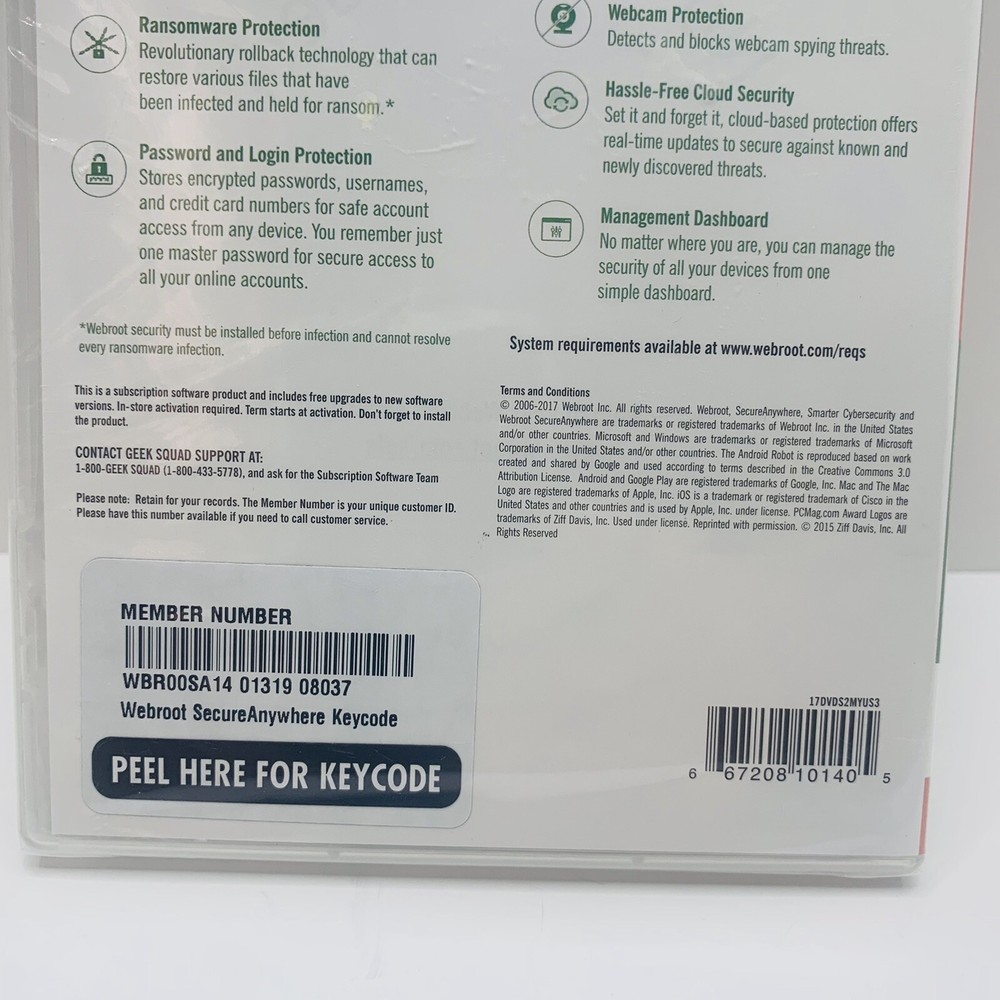 Webroot Secure Internet Security PLUS 3 Devices New Sealed