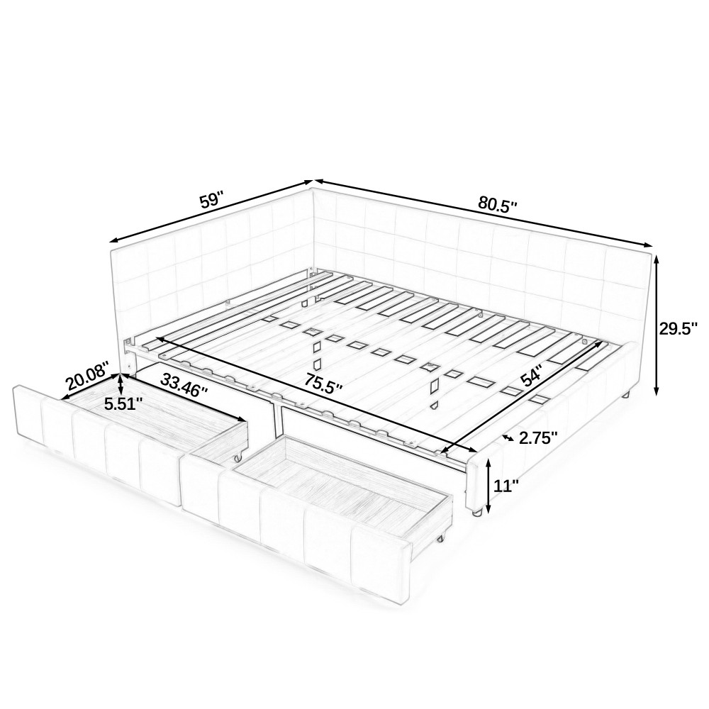 Full Size Storage Upholstered Tufted Bed Frame, Sofa Bed Frame with Comfortable