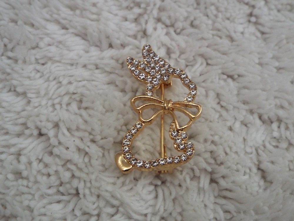 Goldtone Rhinestone Bunny Rabbit Easter Pin (J52)