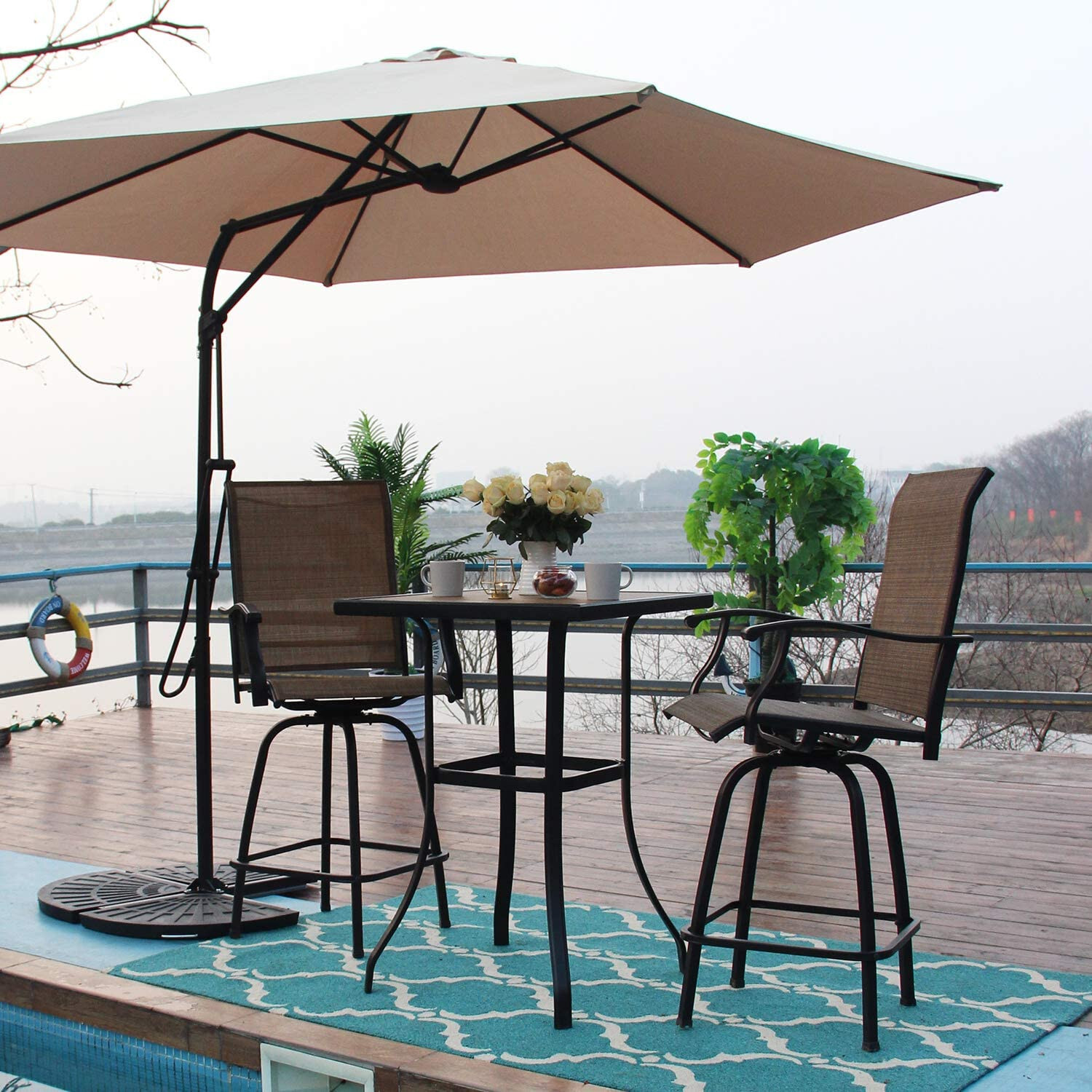 Patio Bar Stools Set of 4 Swivel Barstools Bar Height Chair Outdoor Dining Chair