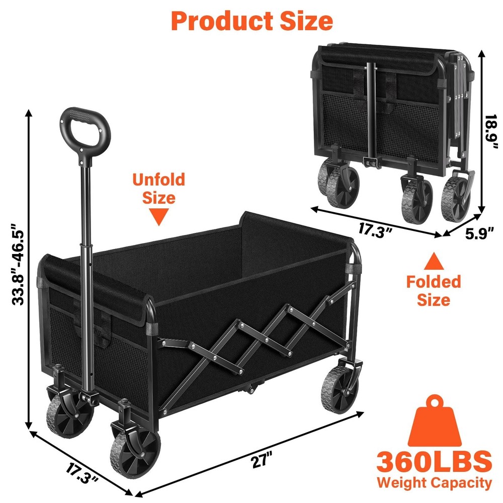 Wagons Carts Foldable - Portable Folding Collapsible Wagons with Wheels - Hea...