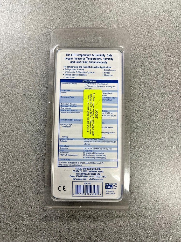 Supco Logit LTH Temperature & Humidity Data Logger New Old Stock