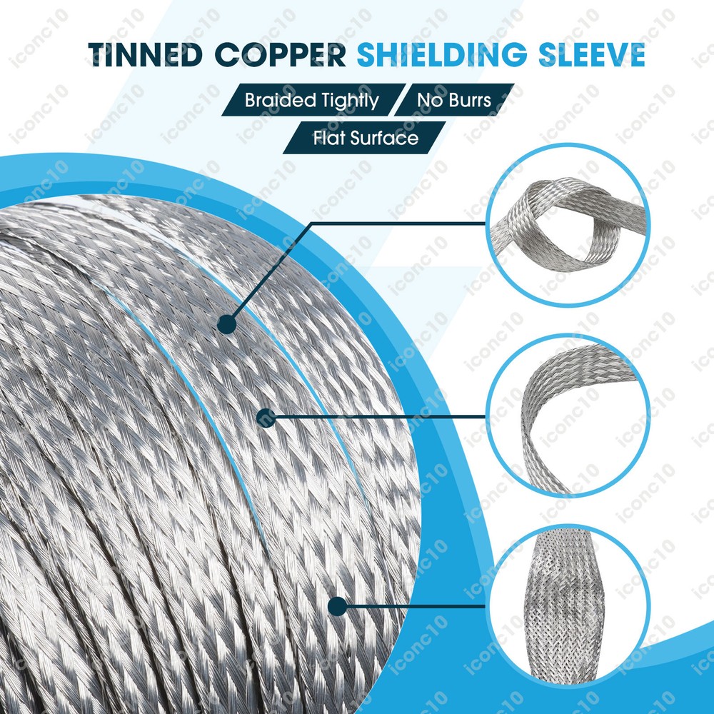 Tinned Copper Metal Braid Sleeving Flexible EMI RFI Shielding Wire Mesh