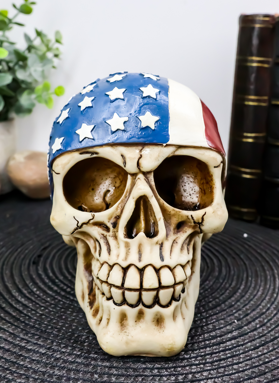 American Flag Skull Bandana Figurine Polyresin Home Decor Bikers Halloween