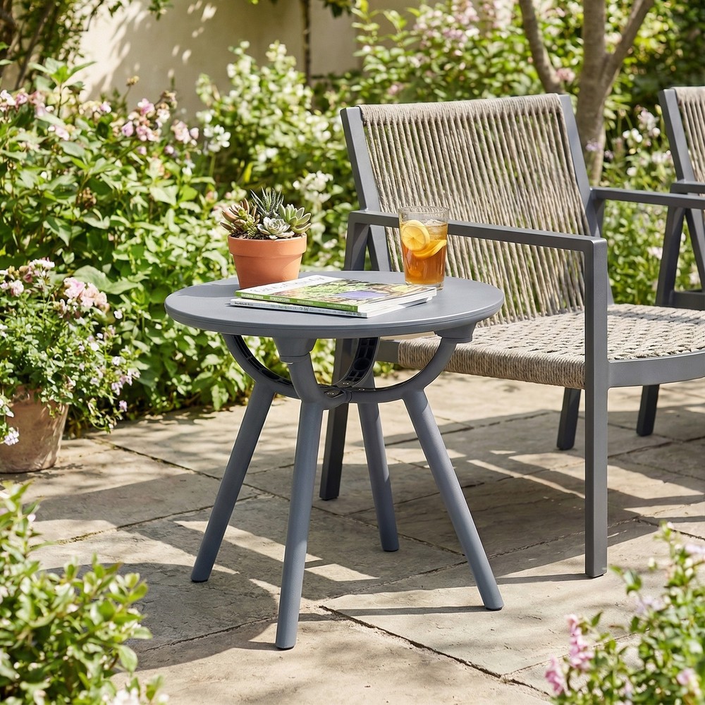 2PCS Outdoor Side Table 20” Round Storage Side Table Weather-Resistant End Table