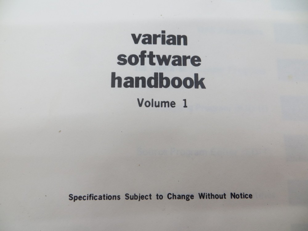 1973 VARIAN DATA MACHINES Varian Software Handbook Volume 1 vintage reference