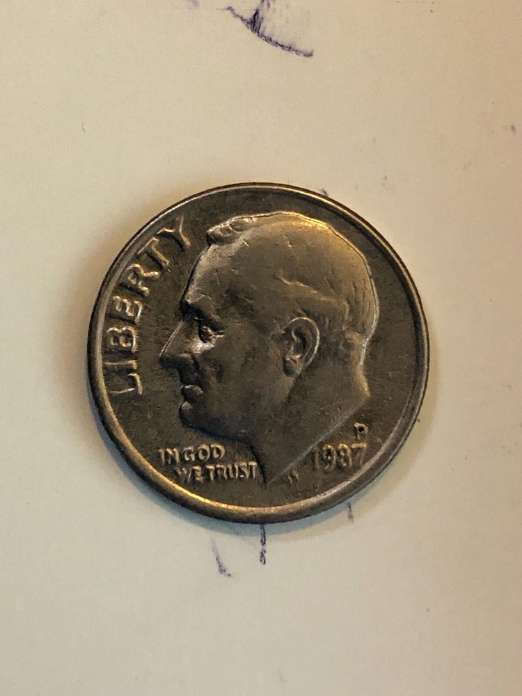 1987 P USA one Dime coin