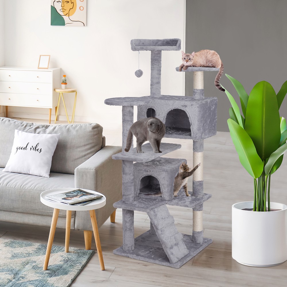 55'' Multi-Level Cat Tree Condo Safety Cat Scratching Post with Danging Ball