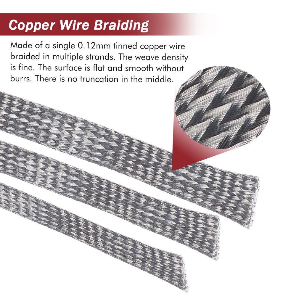 Expandable Cable Sleeve Braided Shield Tinned Copper Wire Ground Strap Lot