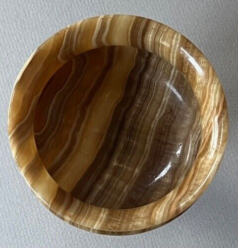 Vtg Genuine SOLID Heavy Polished ONYX MARBLE STONE Footed CONTAINER Home DECOR