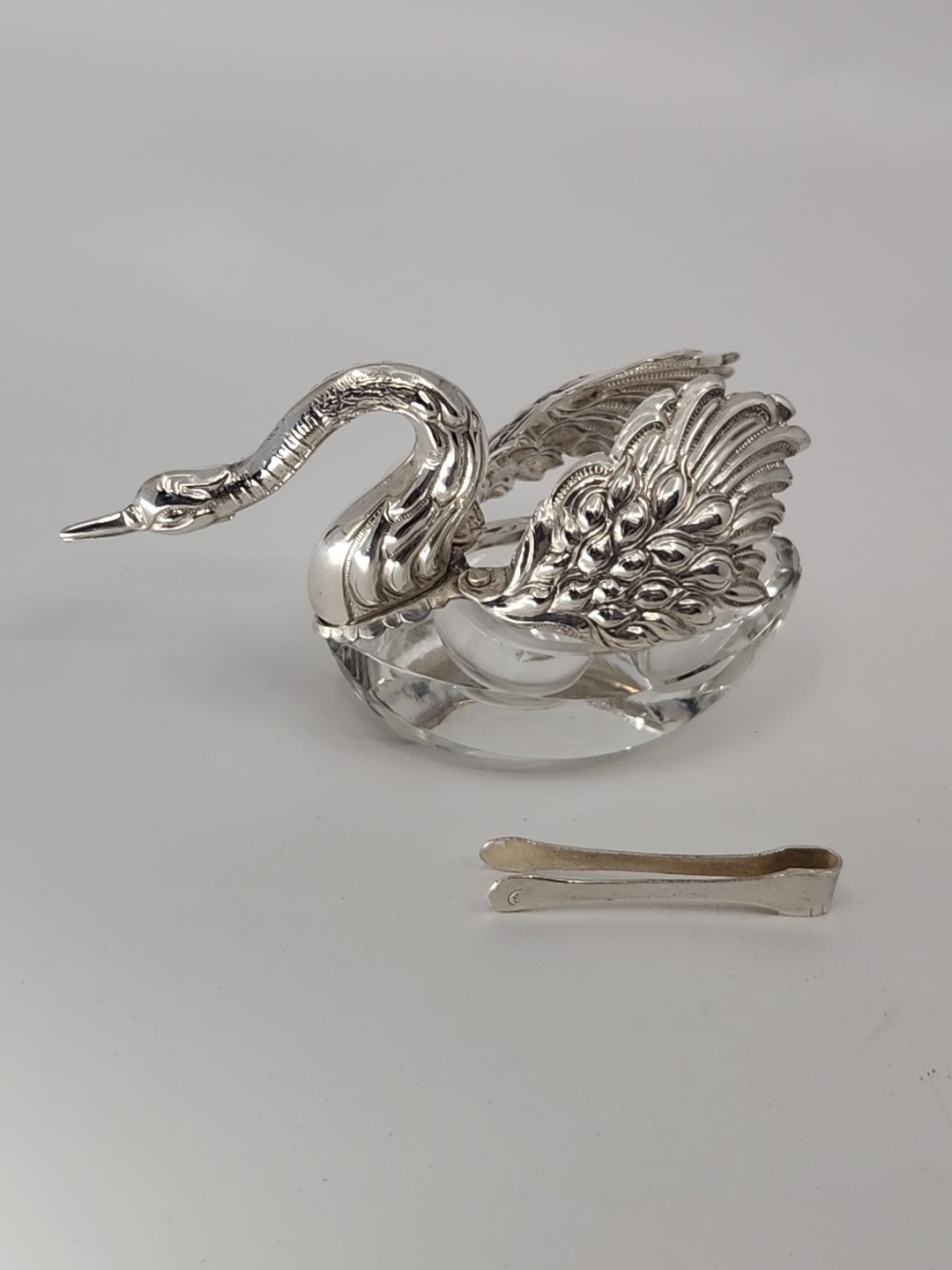 Vintage ALBO 835 Silver Crystal Swan Salt Pepper Cellars Albert Bodemer STAMPED