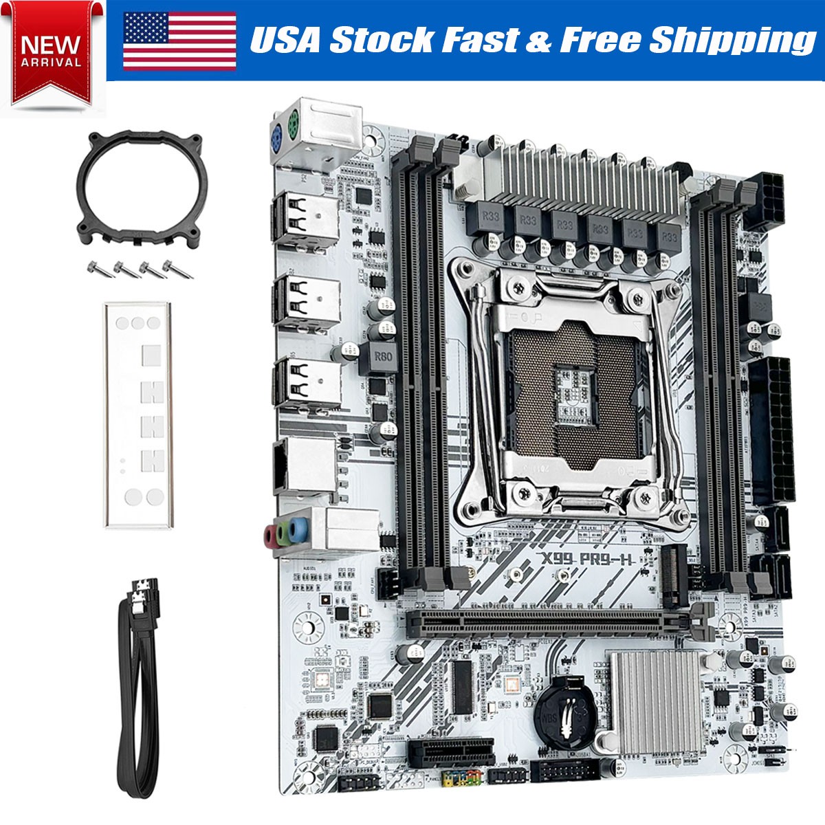 X99 White Motherboard LGA 2011-3 Socket DDR4 RAM SATA/NVME M.2 USB 2.0 SATA 2.0