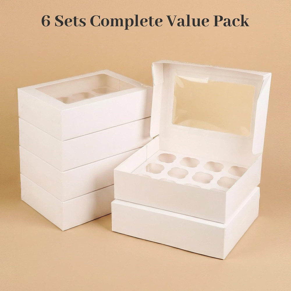 12 Count Cupcake Boxes, 6PCS Cupcake Container with Window Boxes Holding 72 Past