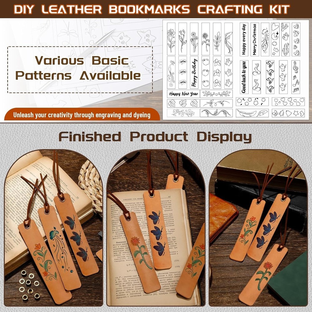 Leather Working Kit for Bookmark, Leatherbookmarks Making Kits with Dyeing Ca...