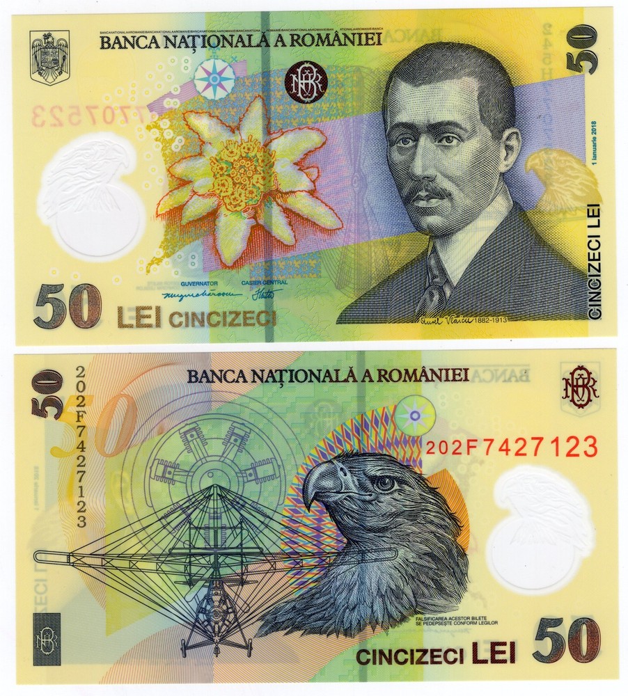 ROMANIA P-120h 50 Lei 2018 UNC Polymer Eagle