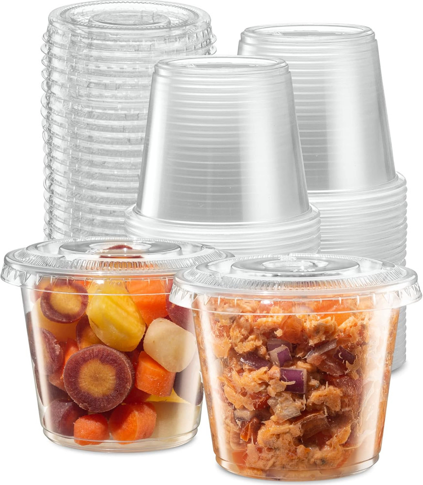 (5 Oz - 100 Sets) Clear Diposable Plastic Portion Cups with Lids, Small Mini ...