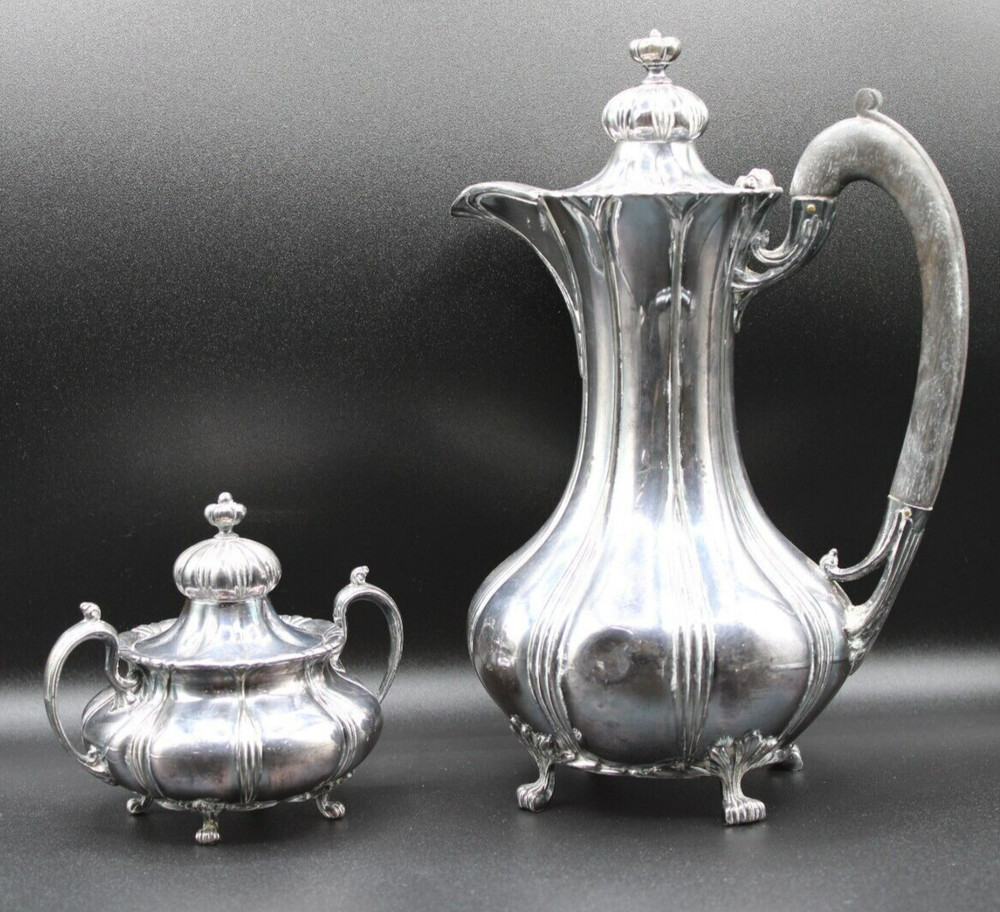 Vintage Pairpoint Quadruple Plate Coffee Pot & Sugar Container Set