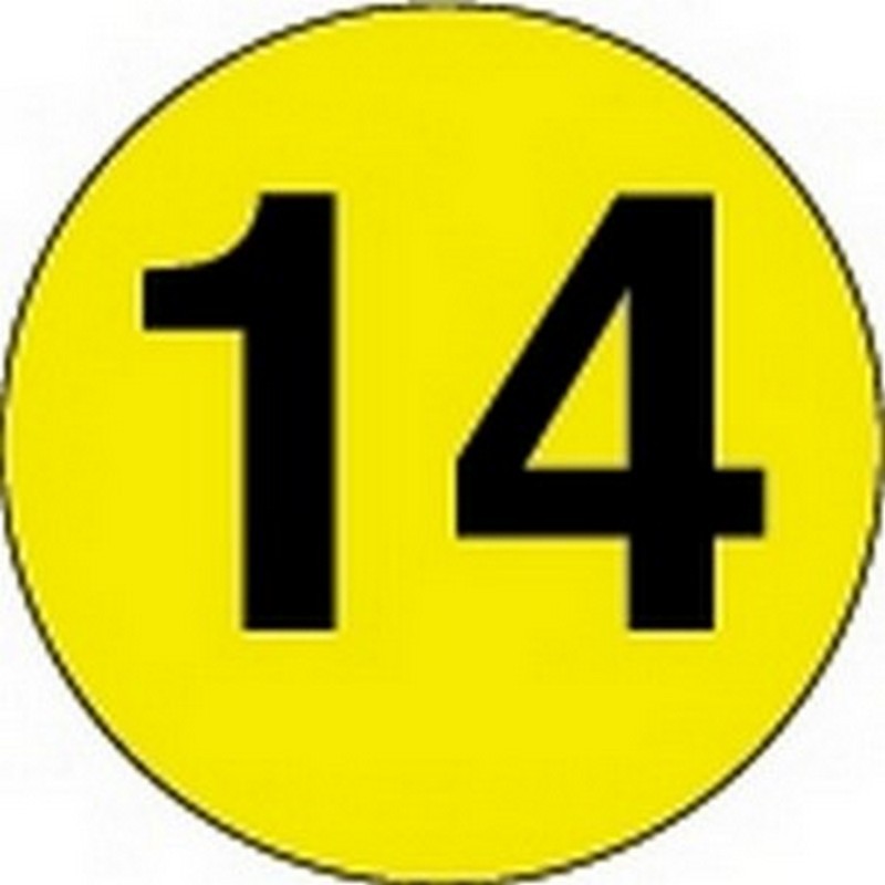 3" Diameter Number 14 Circle Labels (500 per Roll)