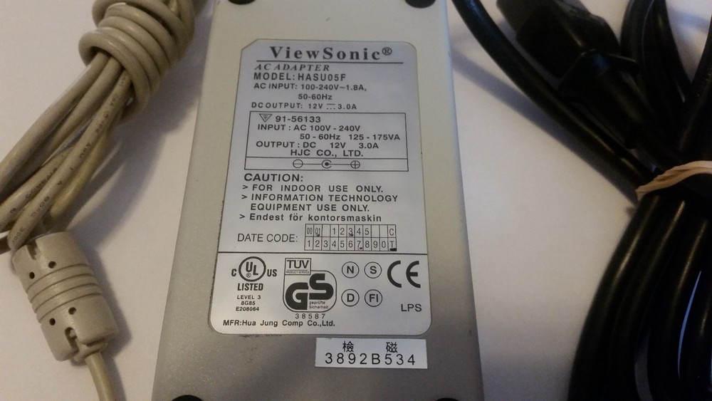GENUINE VIEWSONIC MODEL: HASU05F AC ADAPTER FOR VIEWSONIC LCD MONITORS