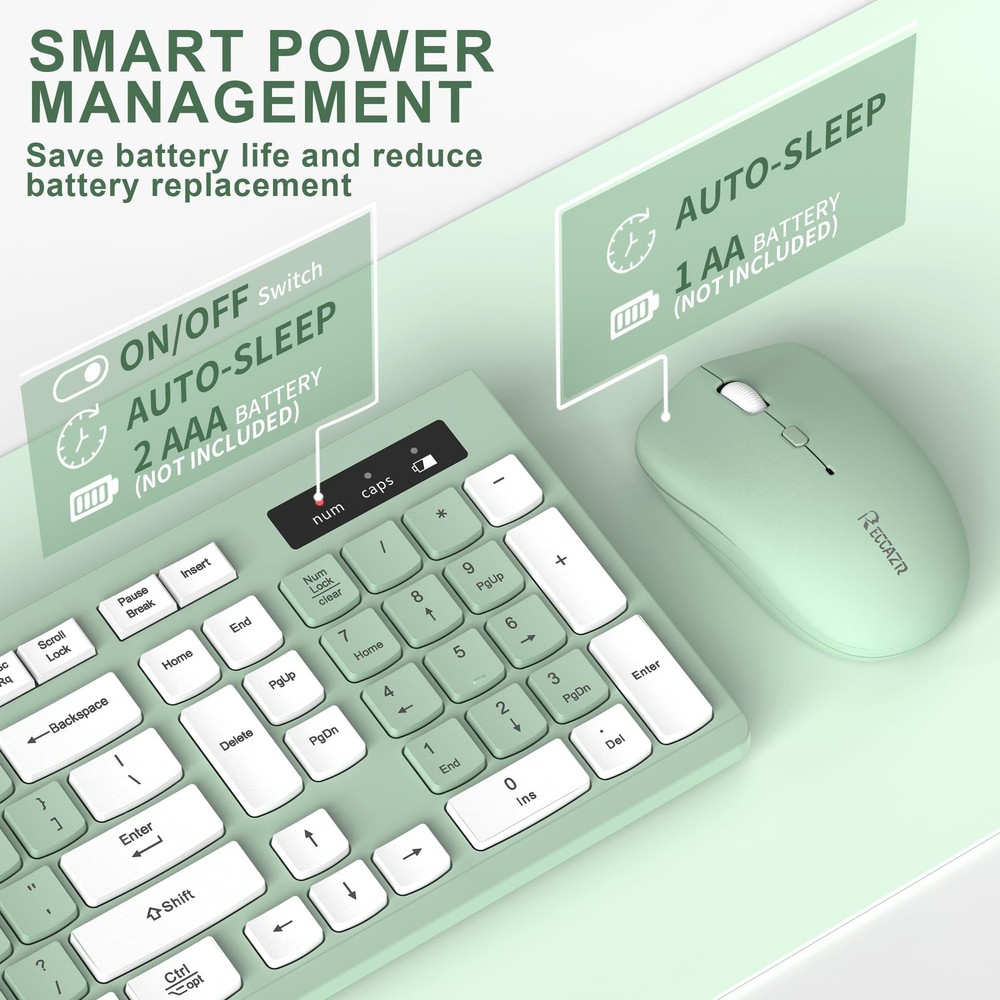 Wireless Keyboard and Mouse Combo, Full-Sized Wireless Keyboard and Adjustabl...