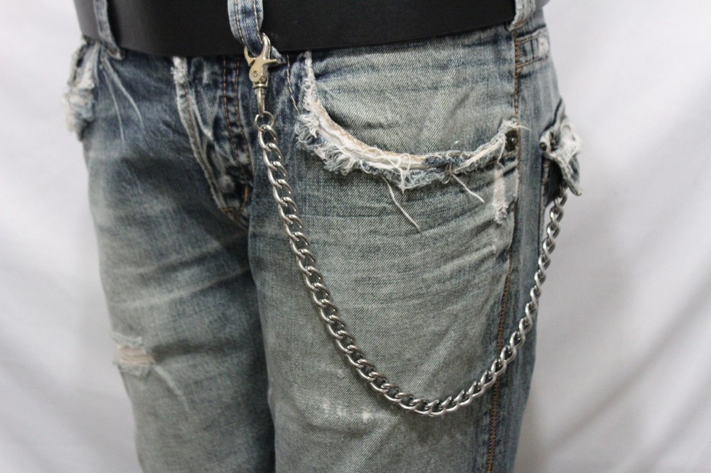 Men Silver Metal Short Wallet Chains Thick Link Simple Jeans Basic Biker Classy