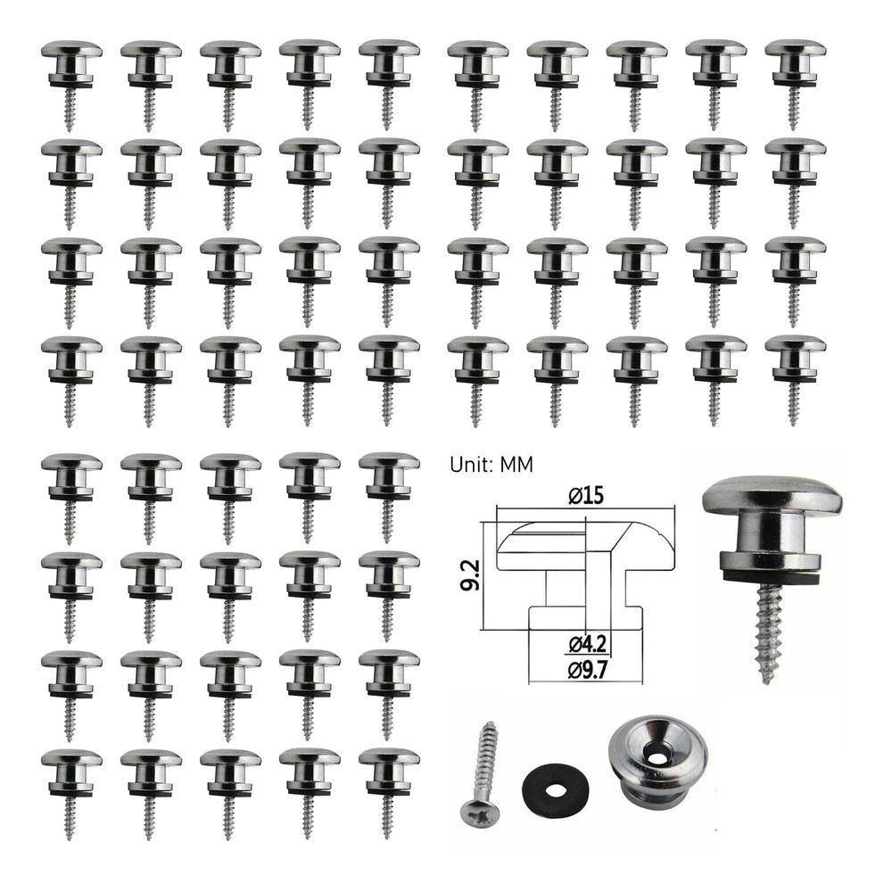 Chrome Guitar Strap Buttons Strap Locks Mushrooms Head End Pins Silver NEW