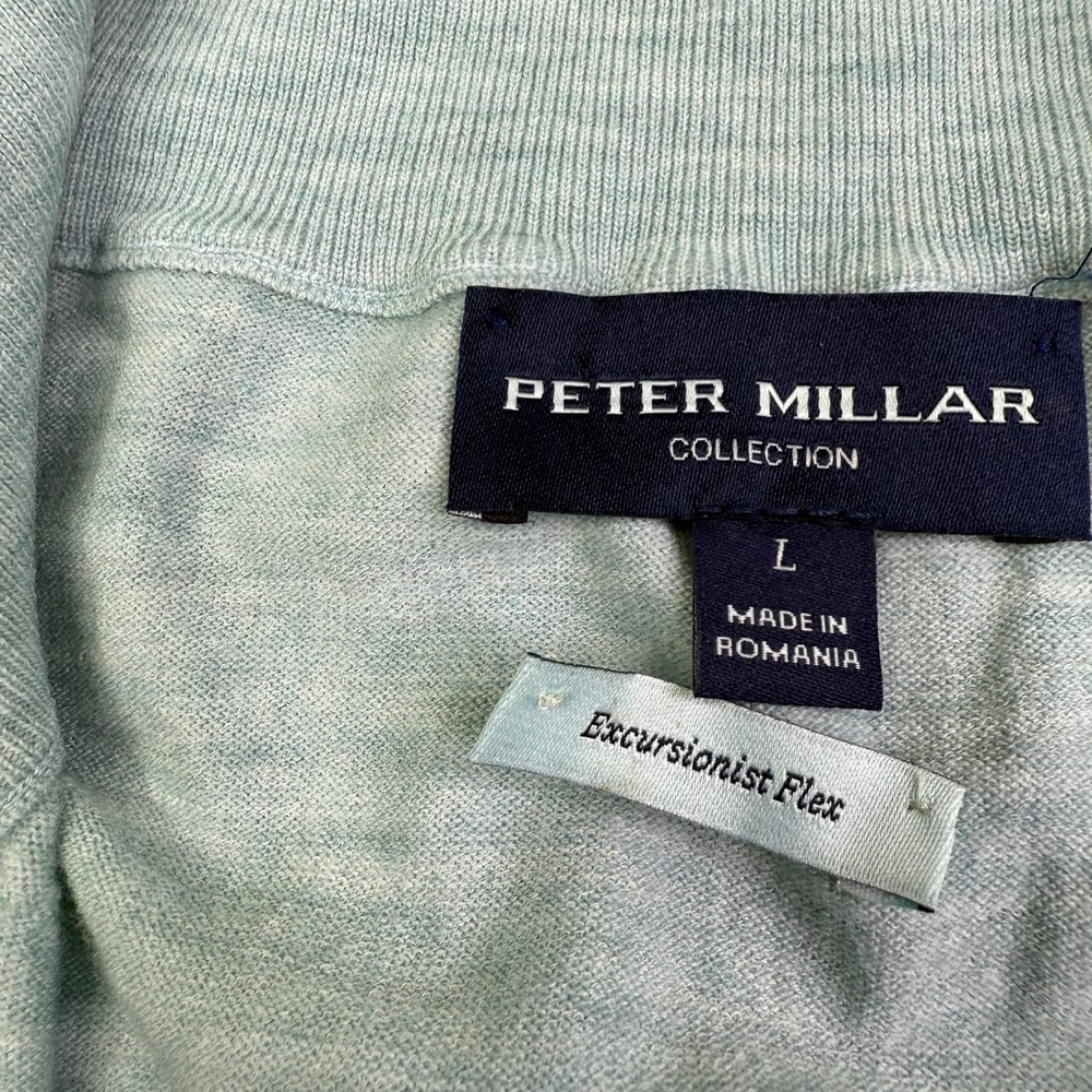 Peter Millar Mens Aqua Blue Excursionist Flex Quarter Zip Pullover Sweater L