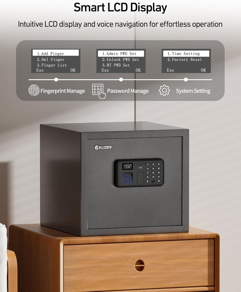 Billconch Smart Gun Safe for Multiple Pistols - Automatic Lock Safe Box with LCD