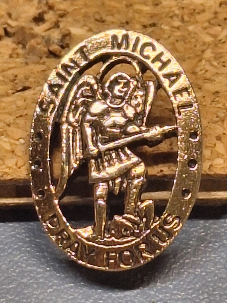 VINTAGE SAINT MICHAEL PRAY FOR US LAPEL PIN