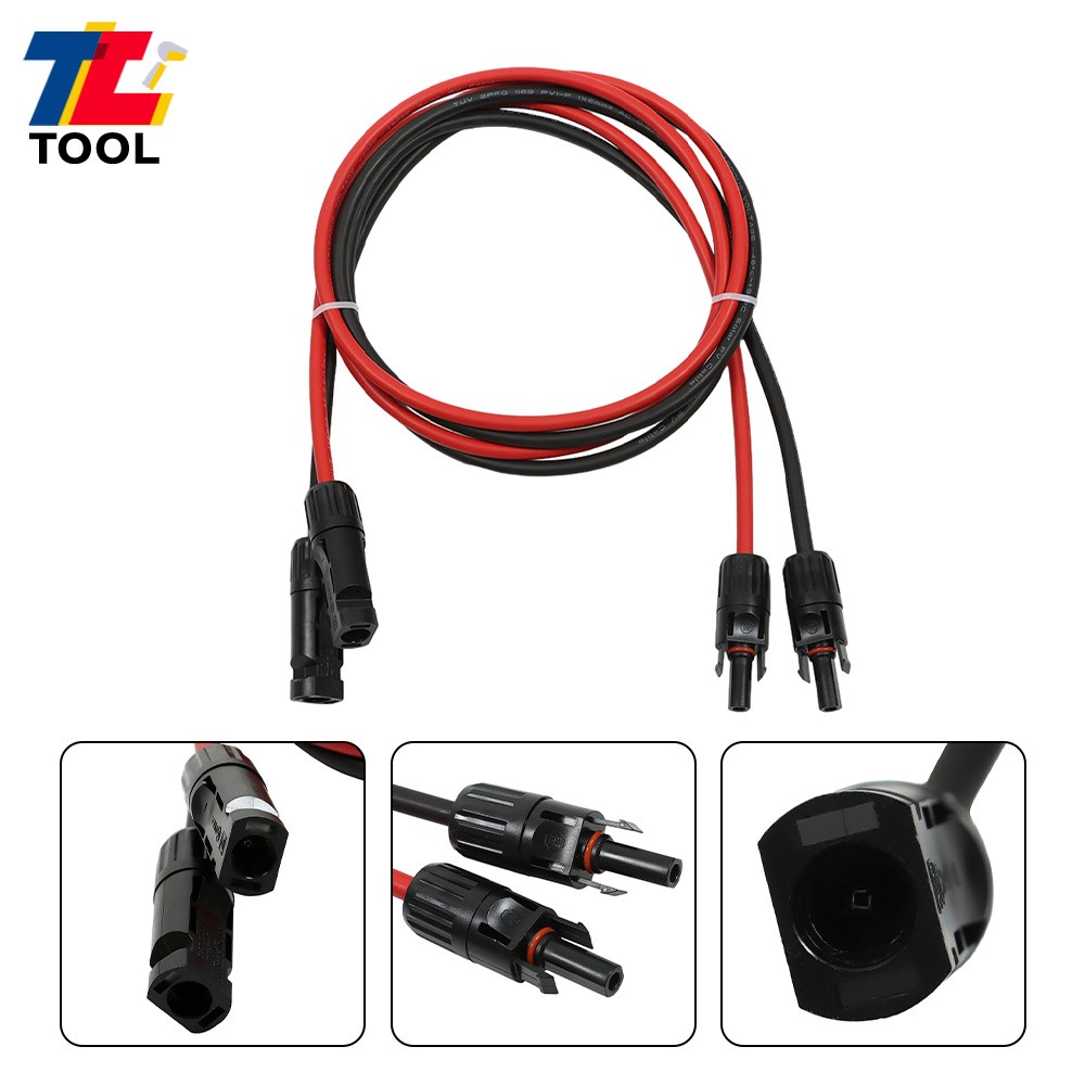 1 Pair 5ft 10AWG Black + Red Solar Panel Extension Cable Wire Connector