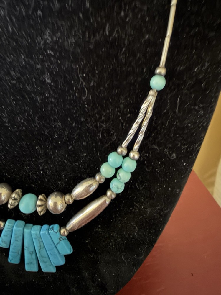 Silver And Turquoise 18” Necklace