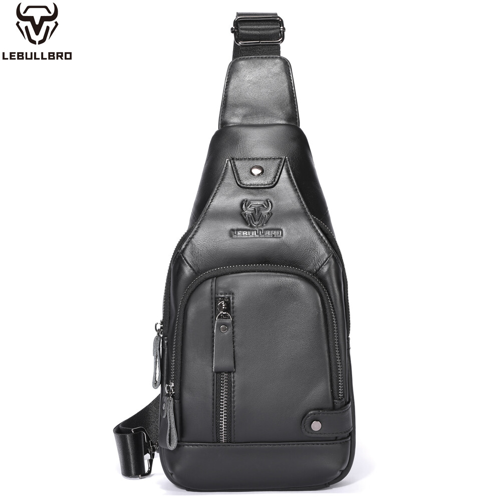 Mens Sling Backpack Cowhide Genuine Leather Chest Crossbody Shoulder Bag New