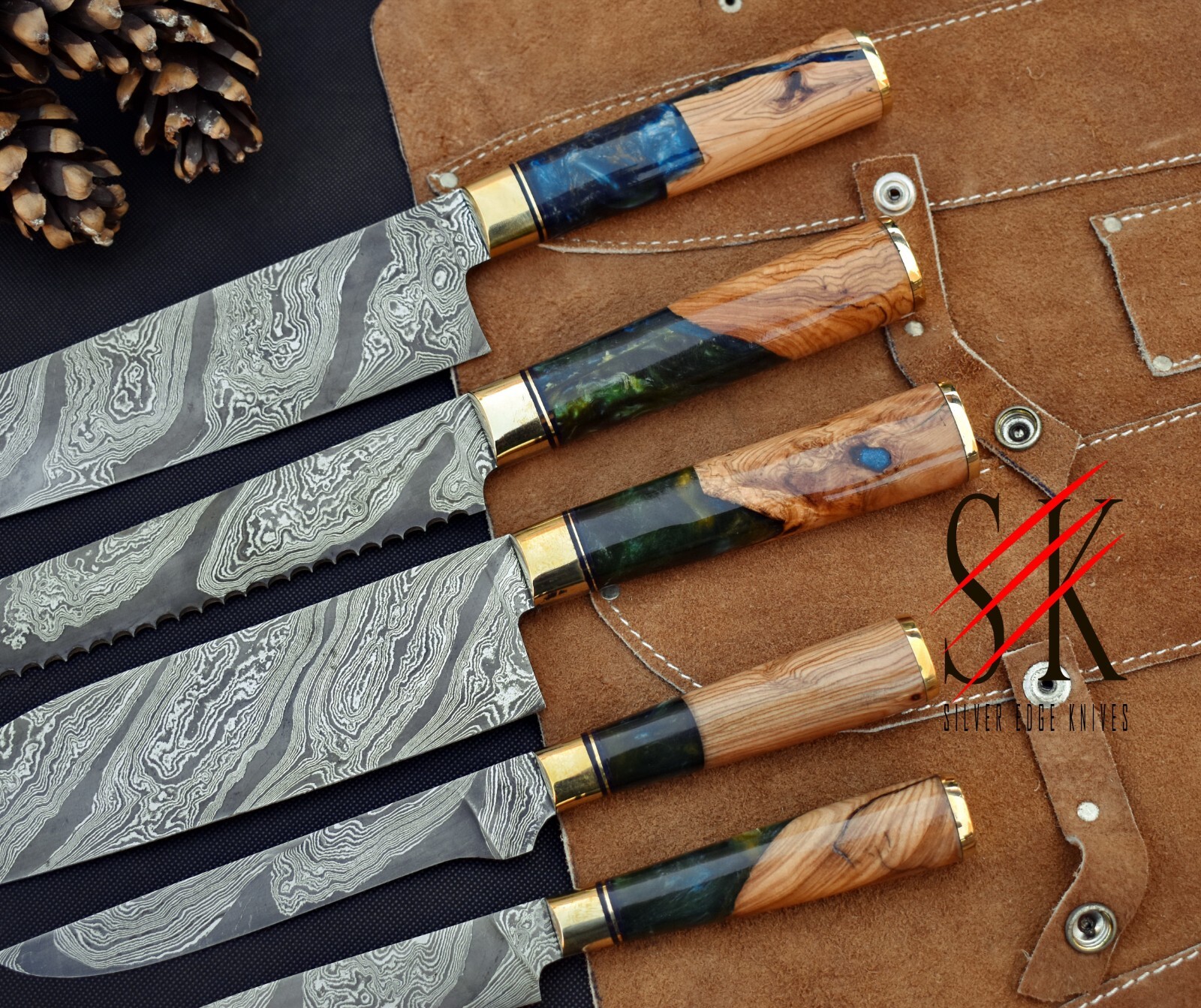 CUSTOM HANDMADE FORGED DAMASCUS STEEL CHEF KNIFE SET KITCHEN KNIVES SET of 5